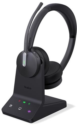 Yealink WH64 Casque sans fil avec microphone, portée de 185 m, DECT & Bluetooth, double mode, casque sans fil avec 3 microphones pour Teams Zoom, Skype, UC, téléphone IP, PC, temps de conversation 32H