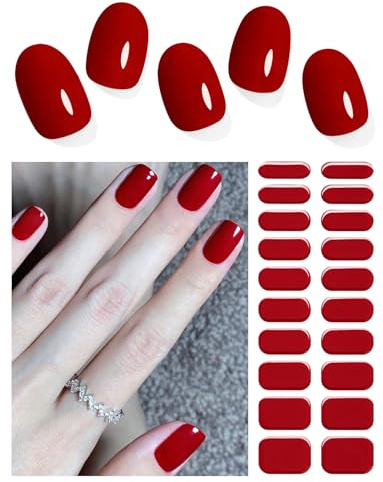 Wahrshei Autocollant Ongles Gel UV, 20 pcs Rouge Millésime Stickers Ongle Gel Semi-durci Bandes d'ongles Autoadhésif Pour Design Manucure