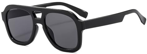 Long Keeper Gafas de Sol Piloto para Hombre Mujer Gafas de Sol Cuadradas Vintage Retro Marco Cuadrado Gafas de Piloto Vintage Protección UV400, 50MM (Montura Negro - Lente Gris Oscuro)