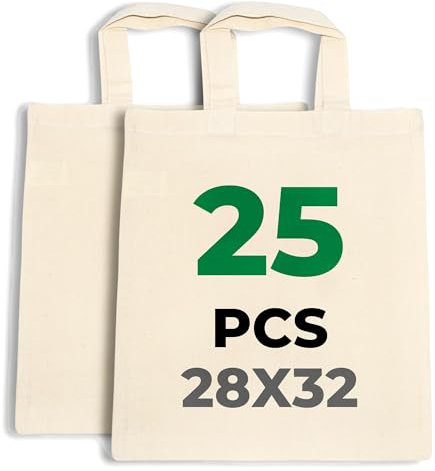 LYRVON Premium Baumwolltasche, Stofftaschen zum bemalen, Stoffbeutel mit Kurze Henkeln, Unbedruckt, Garn Beutel Geschenktasche, Jutebeutel klein, OEKO-TEX® zertifiziert (28x32, 25)