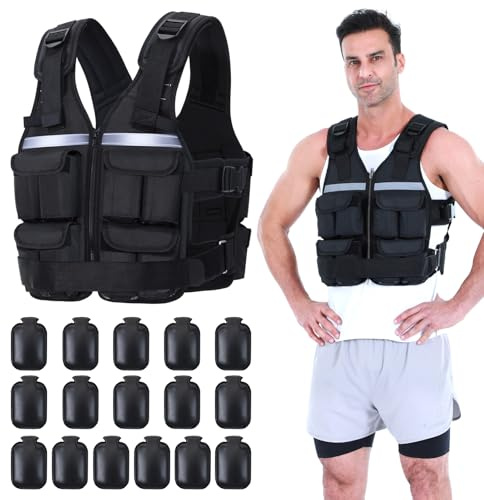Sportneer chaleco con peso ajustable para hombres y mujeres, 0.9 kg a 19 kg, chaleco reflectante para correr