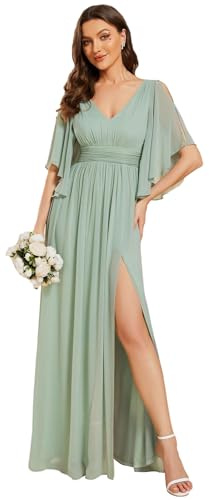 Ever-Pretty Vestidos Largos de Dama de Honor Elegantes Mangas con Volantes y Cintura Imperio Formal Menta Verde 36