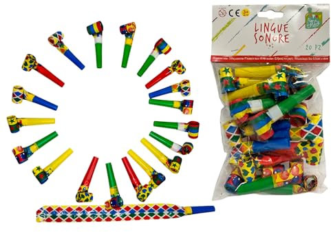 Set 20 Trombette Fischietto Lusso Fischietto per Feste in plastica per Bambini Ragazzi Adulti Festa Party Carnevale Regalini Trombette Compleanno Lingue Sonore Lingue di Suocera Noise Makers