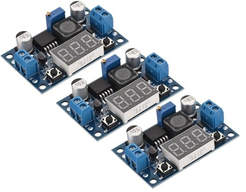 sourcing map DC-DC Buck Converter Voltage Regulator Adjustable Buck Module LM 2596 with LED Display Voltmeter Blue 4-40V to 1.25-37V 3A 3 Pcs