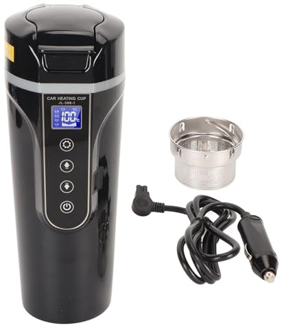 Fdit Carampe Elettrico da Viaggio, Bollitore per Auto dello Scaldabagno Elettrico Portatile 500 Ml, 12 V 24 V Fast Biling in 25 Minuti con Display a Temperatura per il tè Coffee