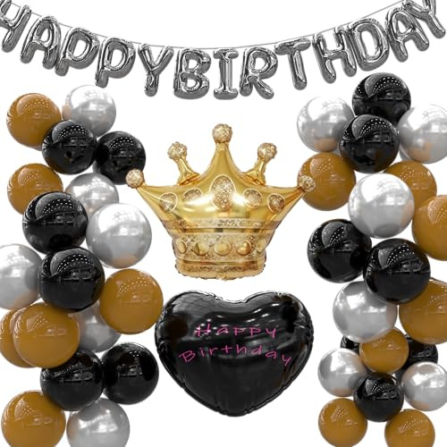DALEMHOME Geburtstagsdeko, 55-teiliges Luftballon Set Geburtstag für Mann & Frau, Elegante Party Deko mit Ballongirlande, Happy Birthday Girlande und Folienballon Krone（Schwarz Gold）