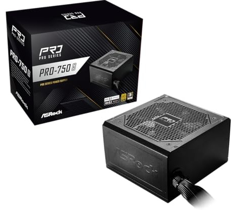 ASRock PRO-750G nätadapter, ATX 3.1, PCIe 5.1, kontakt 12 V-2 x 6, 750 W, 80 Plus Gold, 120 mm fläkt, 140 x 150 x 86 mm