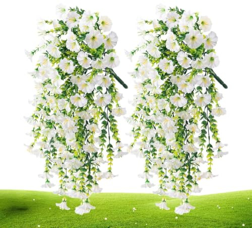 Konstgjorda Petunior Naturtrogna 2 stycken konstgjorda blommor | UV-beständiga Utan BlekningsPetunia för utomhus, patio, träd, , bak, balkong, inomhus, bröllop och fest