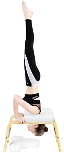 C-CHAIN Balanced Yoga Headstand Bench - Ideal for Workout, Fitness and Gym, for Both Beginner and Experience Yogis - Wood and PU Pads - Relieve Fatigue and Build Up Body (White)