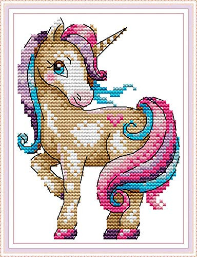 Kit para bordado de punto de cruz preimpreso, OWN4B El Unicornio Mágico Imágenes 11CT 18x22 cm Juego de Bordado DIY