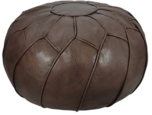 Thgonwid Round Unstuffed Pouf Cover, Leather Foot Stool Ottoman with Storage, Bean Bag Floor Chair, Multi Functional Footrest for Living Room, Bedroom or Balcony (Deep Coffee)