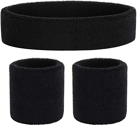 ONUPGO Set di fasce sportive - Fascia sportiva - Fasce in tessuto spugna - Allenamento sportivo - Braccialetto da basket - Eliminazione dell'umidità - Fascia assorbe-traspirazione (nero)