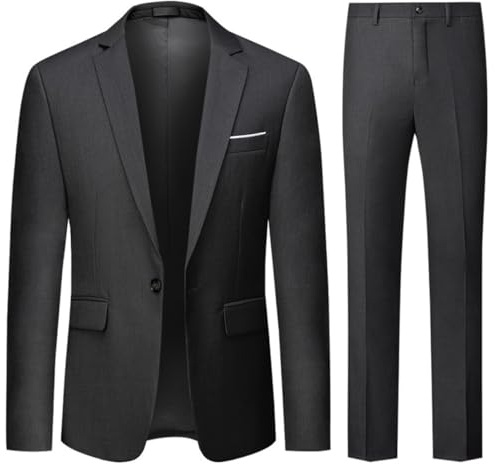Allthemen Mens 2 Piece Suits 1 Button Business Dress Suit Grey 3XL
