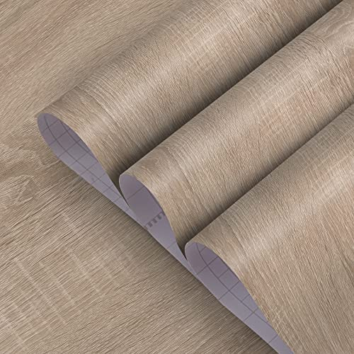 TOTIO Extra bred beige träkorn självhäftande tapet ljusgrå ek korn självhäftande film 80 cm x 4 m vattentätt möbelklistermärke bord kontaktpapper vinyl väggklistermärke för kontor, butiker