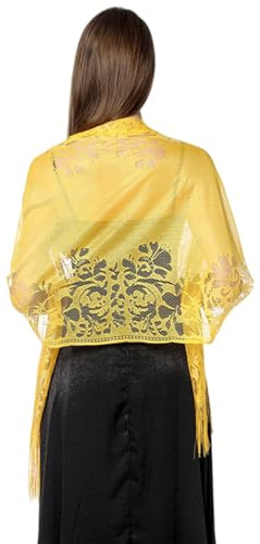 FAIRYGATE Scarf Gifts for Women Yellow Shawls and Wraps for Women Evening Dress Lightweight Soft Scarve for Wedding Stole with Lace Fringe A0607