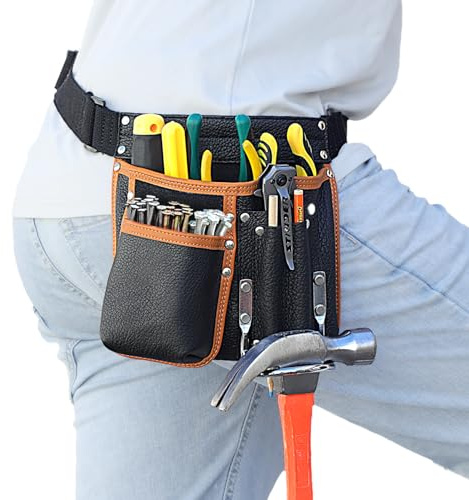 Tool Belt,Genuine Leather Tool Pouch,Detachable & Adjustable Single Side Tool Belt Pouch for Electrician,Carpenter,Construction,Work Apron,Utility Belt.