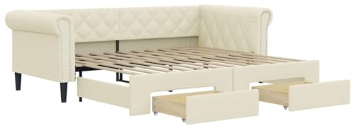 vidaXL Sofá Cama Nido con cajones Cuero sintético Crema 90x200 cm