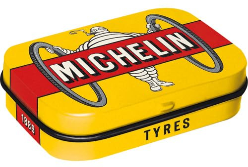 Nostalgic-Art Retro Pillendose, 4 x 6 x 1,6 cm, Michelin – Tyres Bibendum Yellow – Geschenk-Idee für Motor-Fans, Original Lizenzprodukt (OLP), mit Pfefferminz-Dragees, Vintage Design