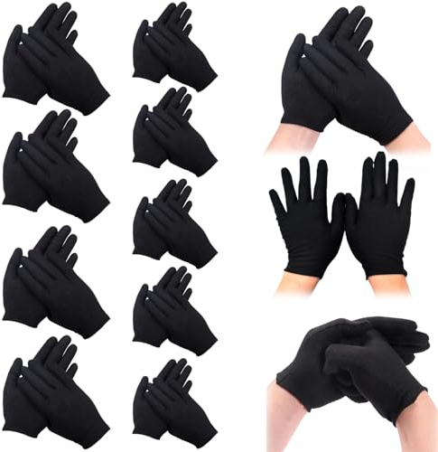 Hemore Schwarze Baumwollhandschuhe, 12 Paare elastische Baumwollhandschuhe für Männer, Handlungshandschuhe mit Kunsthandschuhen, atmungsaktive Arbeit Handschuhe für Schmuckinspektion Archivreinigung