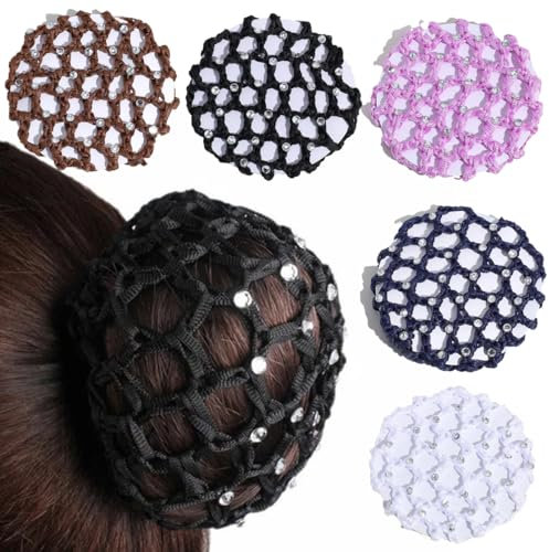 SGERUFZ Retina per Capelli Chignon, 5 pezzi, Bambina con Perline, ballet bun net, haarnetz, accessori per i capelli,con strass