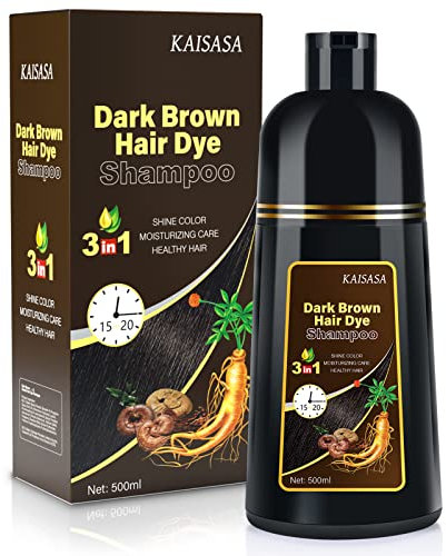KAISASA Haarfärbeshampoo - Dunkelbraune Hair Dye Shampoo für Graues Haar Sofort 3 in 1 Pflanzliche Haarfarbe Shampoo Enthält Ginseng-Extrakt für Männer und Frauen 500ml Dark Brown