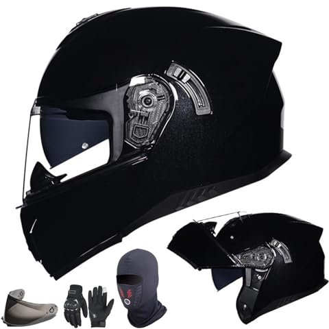 GAORUTO Caschi integrali da Motociclista, per Adulti, Uomini e Donne, con Visiera Nera e Trasparente, omologati ECE D,L (57-58cm)