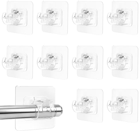10 Pezzi Ganci per Tende Senza Bucare, Ganci Adesivi Trasparenti per Tenda, Supporti per Bastoni Tende Senza Foratura, Ganci Autoadesivi per Aste per Tende per Cucina, Bagno, Camera da Letto