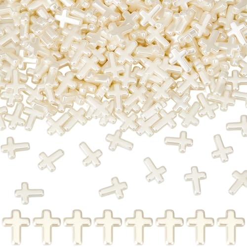 SUNNYCLUE 1 caja de 300 cuentas de Cruz Blancas Cuentas de Cruces Pequeñas Cuentas de Plástico Puro para Rosario de Domingo Espaciador Suelto Crucifijo Perlas de Imitación para Pulseras Collares Llave