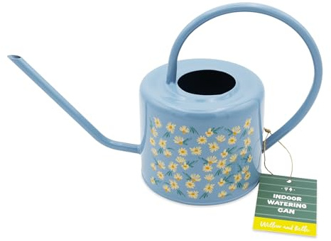 Indoor Watering Can Daisy Blue Design – 1.2L Galvanised Steel Watering Can for Houseplants – Gardening Gift