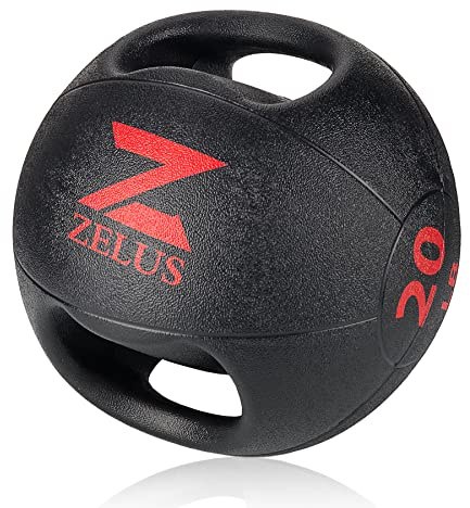 ZELUS Medicine Ball with Handles, 9kg Exercise Balls for Home Gym with Dual Grips, Weight Ball for Strength Balance and Core Training, Full Body Workout Exercise Equipment