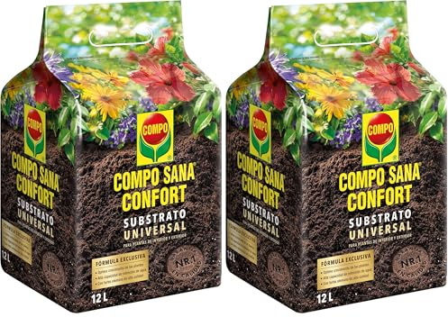 COMPO Sana Confort Universal Substrato de Calidad para macetas con 12 semanas de abono para Plantas de Interior, terraza y jardín, Substrato de Cultivo, 12 L (Paquete de 2)