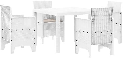 vidaXL Garden Patio Dining Set – White Rattan – Outdoor Furniture – 5 Pieces Rectangular Table & 4 Chairs – Waterproof & UV – Balcony/Terrace/Deck