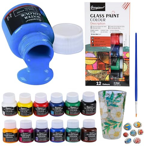 Pitture per vetro per pittura su vetro, 12 colori, kit per pittura su vetro con penna, vernice atossica per vetroceramica, forte potere coprente per vetro, cristallo, finestre e bottiglie di vino