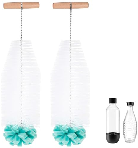 2 Stück Flaschenbürste für Soda Stream Glasflaschen und Kunststoffflaschen, Flaschen Bürste mit Weichen Schwamm, Schonende, Kratzerfreie, 32cm Reinigungsbürste für Babyflaschen, Trinkflaschen, Vase