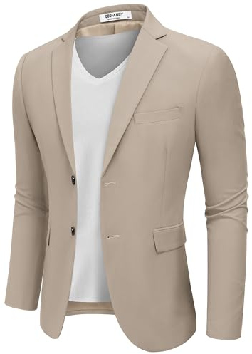 COOFANDY Veste de costume pour homme, style sportif, loisirs, business, coupe droite, deux boutons, kaki, M