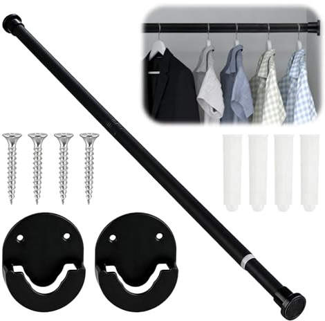 Wardrobe Rail, 80-105cm 25mm Stainless Black Adjustable Rod