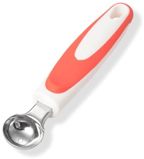 QIALAI Stainless Steel Fruit & Ice Cream Scoop Baller, Dual-Use Kitchen Tool for Melon Balls & Desserts, with Soft TPR Grip & Reinforced Design, Orange, 18.5cm