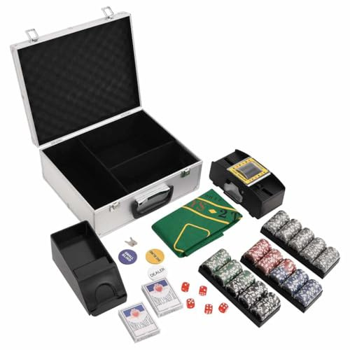 Ziaphsol Pokerchips set 300 laserchips 11,5 g, aluminiumfodral, kortblandare, kub och dealer knapp, för Texas Holdem, Blackjack, Roulette, turneringskväll