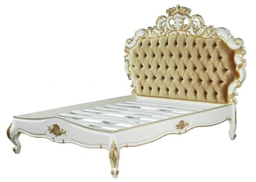 Casa Padrino Barock Bett Venice Superior Weiß/Gold Samtstoff 180 x 200 cm aus der Luxus Kollektion