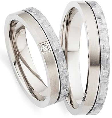 123traumringe 2 alianzas de boda con brillante en titanio/carbono gris en calidad de joyería (brillante/grabado/cinta métrica y estuche) S77