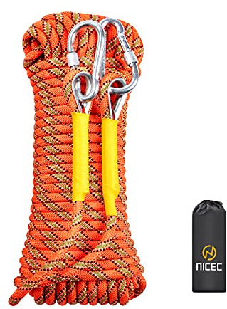 Nice C Climbing Rope, Rescue Static Rope, 10mm (Orange, 20M(64ft))