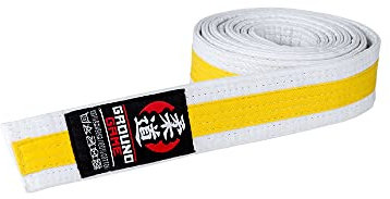 Ground Game Judo Gürtel für Kinder | Kampfsport Gürtel Weiß-Gelb | Judogürtel 200-240 cm | Budogürtel mehrfarbig 100% Baumwolle | ca. 4 cm breit