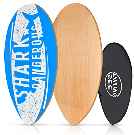 seething 89,9 cm Skimboard mit Hochglanzbeschichtung aus Holz für Anfänger, Kinder, Jugendliche, Erwachsene und alle Skimming (blauer Hai)