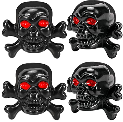 4Pack Tyre Valve Caps, Skull Styling Car Tire Stem Universal Tire Dust Covers with Antirust Copper Core Tyre Wheel Dust Caps Stem Covers with Seal Ring for Cars, SUV, Motorbike, Trucks, Bicycle, Black
