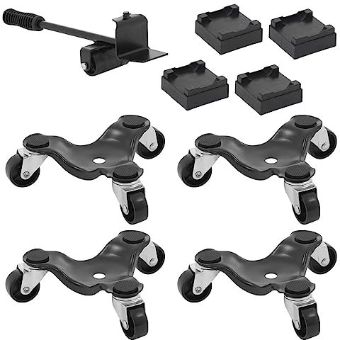 Unibos Steel Tri-Dolly, 3 Wheels Furniture Mover's Dolly with Lifer, Heavy Furniture Moving Rollers Leg Dolly, Moving Triangle Dolly Swivel Caster, 200 KG Capacity 4 Pack, Black (UNI-0261)