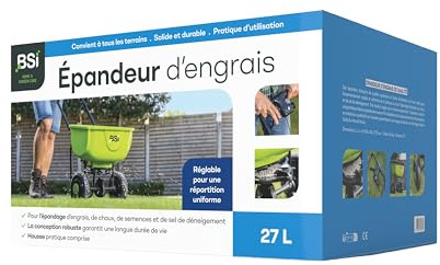BSI - Epandeur d'Engrais - Répartition Uniforme - Polyvalent - Pneus Increvables - avec Housse - 27L