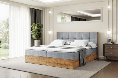 ALTDECOR Boxspringbett mit Matratze und Lattenrost, Topper, Fußteil,Polsterbett mit Bettkasten, Bett mit Stauraum H4-Matratze, Doppelbett, Boxbett - LOLLI7-200x200 - Grau Casablanca