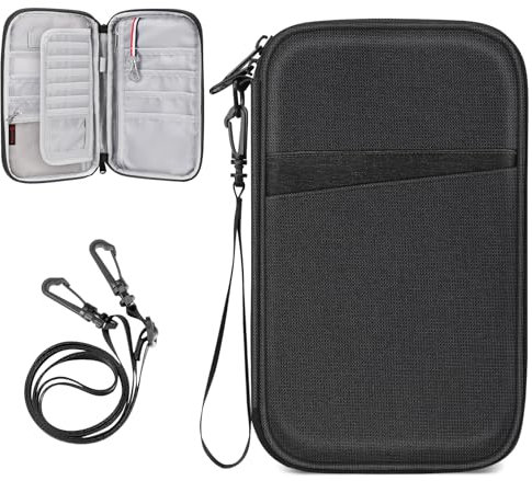 FINTIE Reisepass Tasche Familie Reiseorganizer, RFID-Blockier Wasserdicht Handytasche Reisepasshülle Ausweistasche Dokumente 6 Pässe für Damen und Herren,Schwarz