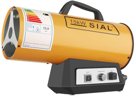 SIAL Riscaldatore a gas, 15 kW, pistola per riscaldamento ad aria calda, generatore di aria calda a gas, interruttore meccanico/accensione piezoelettrica, colore giallo