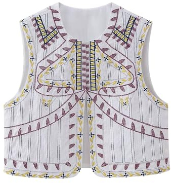 YILEEGOO Chalecos vintage bohemios bordados florales sin mangas para mujer, chaleco frontal abierto, chaquetas para exteriores